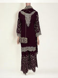 PURPLE- TRADITIONAL DESIGNER SALWAR KAMEEZ SUIT WITH HANDBAG- ETHNIC WEAR FOR WOMEN - 227