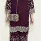 PURPLE- TRADITIONAL DESIGNER SALWAR KAMEEZ SUIT WITH HANDBAG- ETHNIC WEAR FOR WOMEN - 227