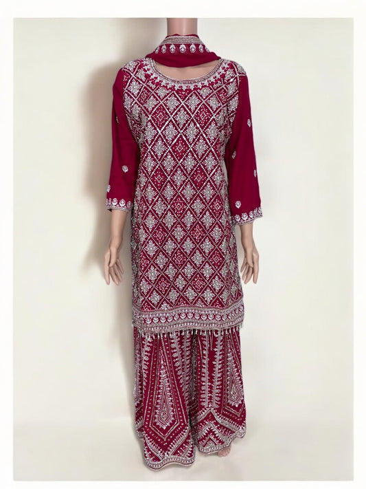 RANI PINK- TRADITIONAL DESIGNER SALWAR KAMEEZ SUIT- ETHNIC WEAR FOR WOMEN - 226