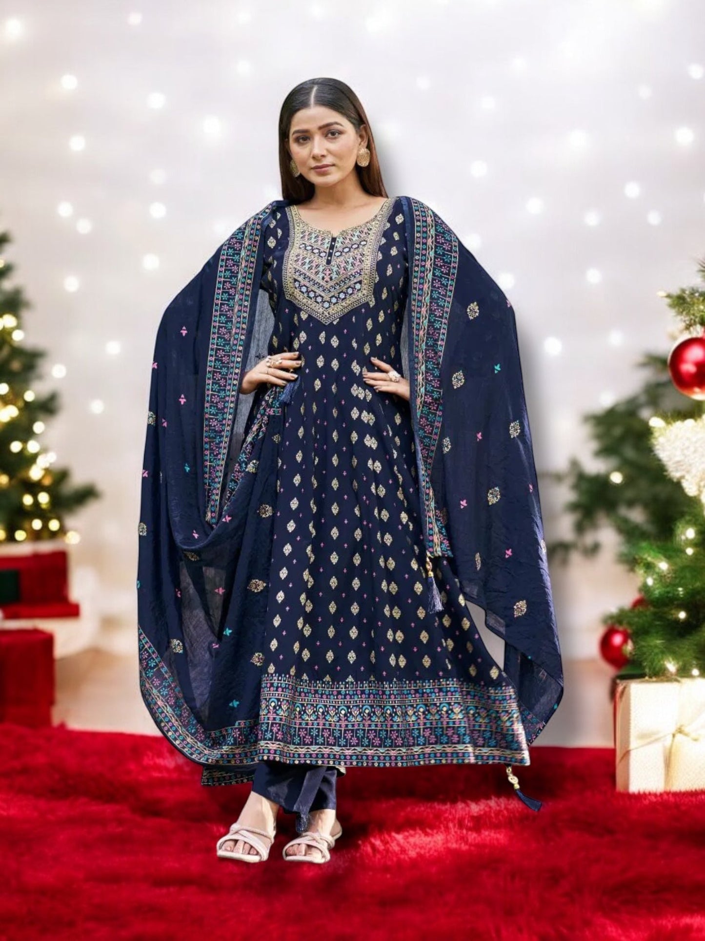 RAYON DRESS WITH PANT AND DUPATTA – ETHNIC WEAR FOR WOMEN- 03