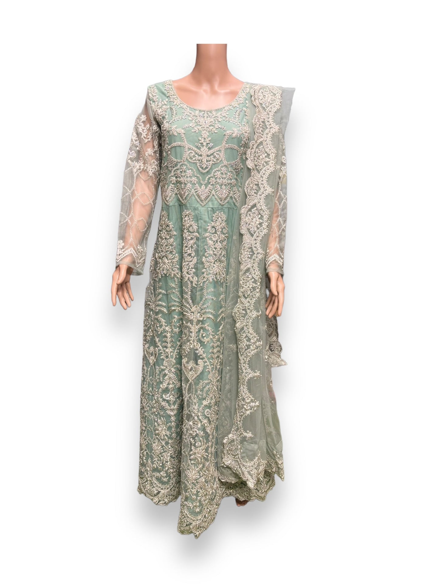SEA GREEN COLOR BRIDAL ANARKALI GOWN -ETHNIC WEAR FOR WOMEN