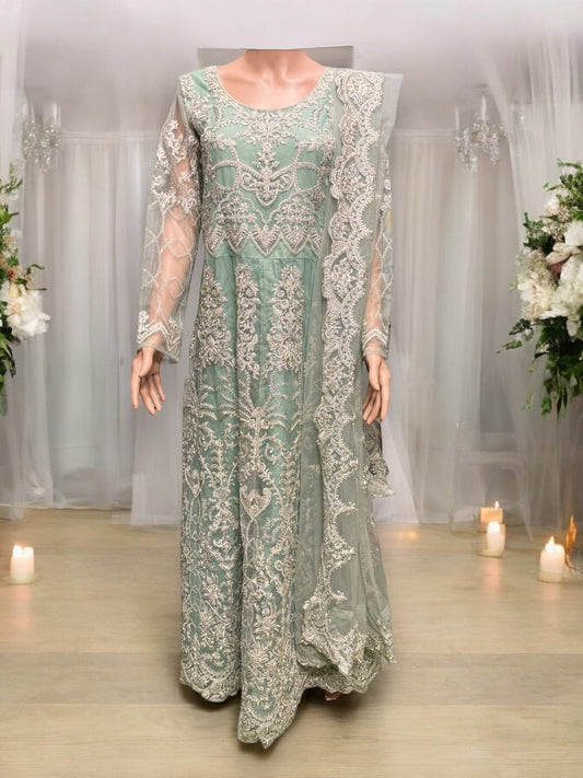 SEA GREEN COLOR BRIDAL ANARKALI GOWN -ETHNIC WEAR FOR WOMEN