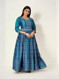 TEAL BLUE COLOR TRADITIONAL DESIGNER GOWN - ETHNIC WEAR FOR WOMEN - 309