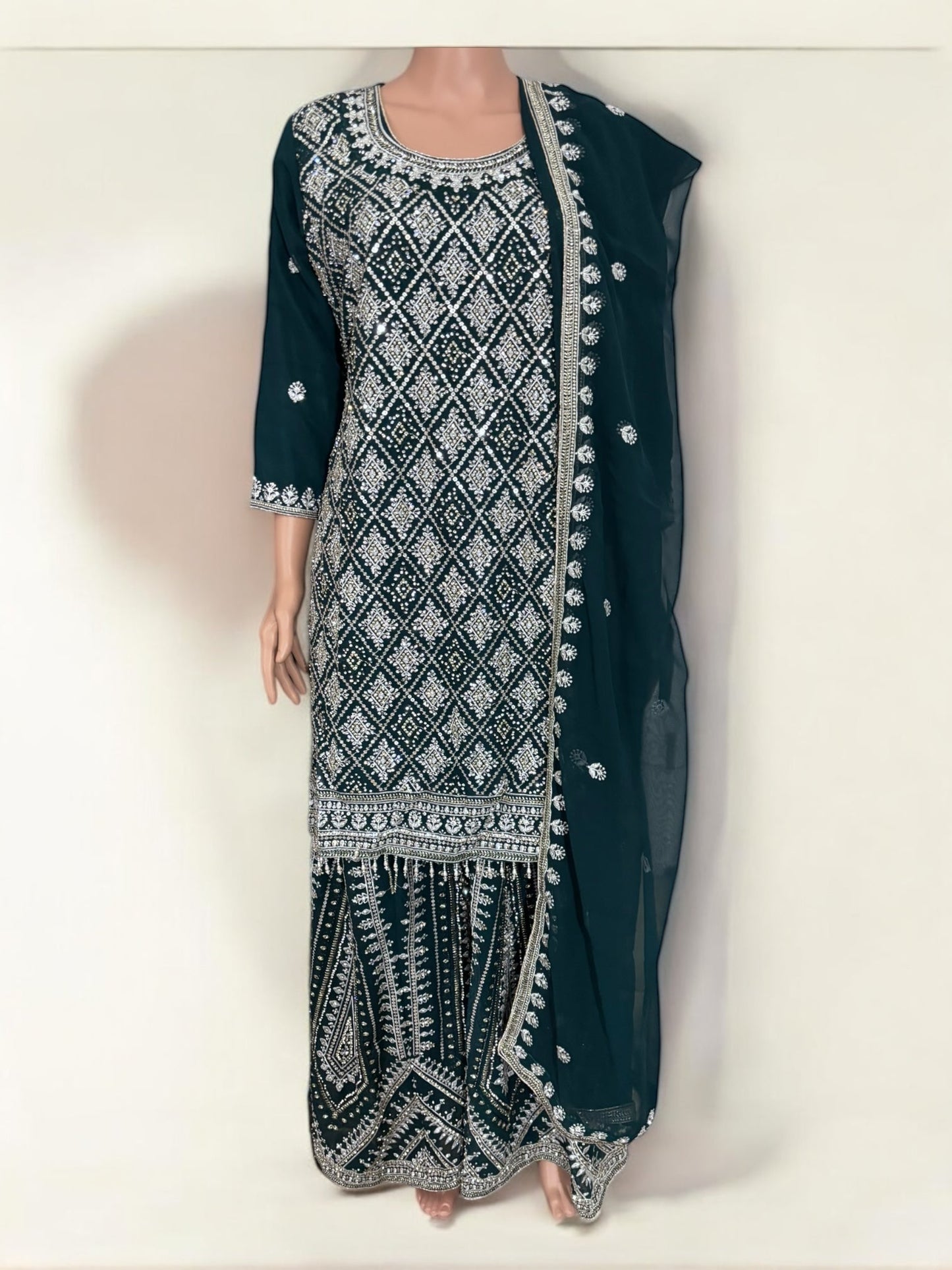 TEAL GREEN- TRADITIONAL DESIGNER SALWAR KAMEEZ SUIT- ETHNIC WEAR FOR WOMEN - 225