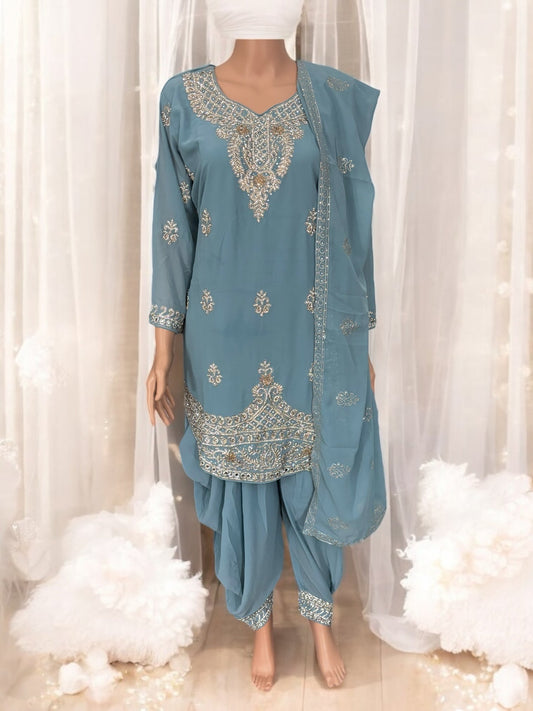 TRADITIONAL DESIGNER PATIALA DHUTI SALWAR KAMEEZ SUIT - ETHNIC WEAR FOR WOMEN - 209