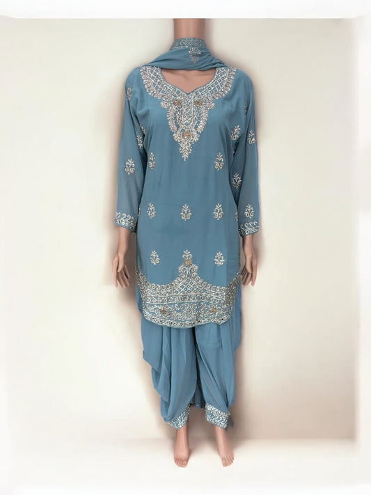 TRADITIONAL DESIGNER PATIALA DHUTI SALWAR KAMEEZ SUIT - ETHNIC WEAR FOR WOMEN - 209