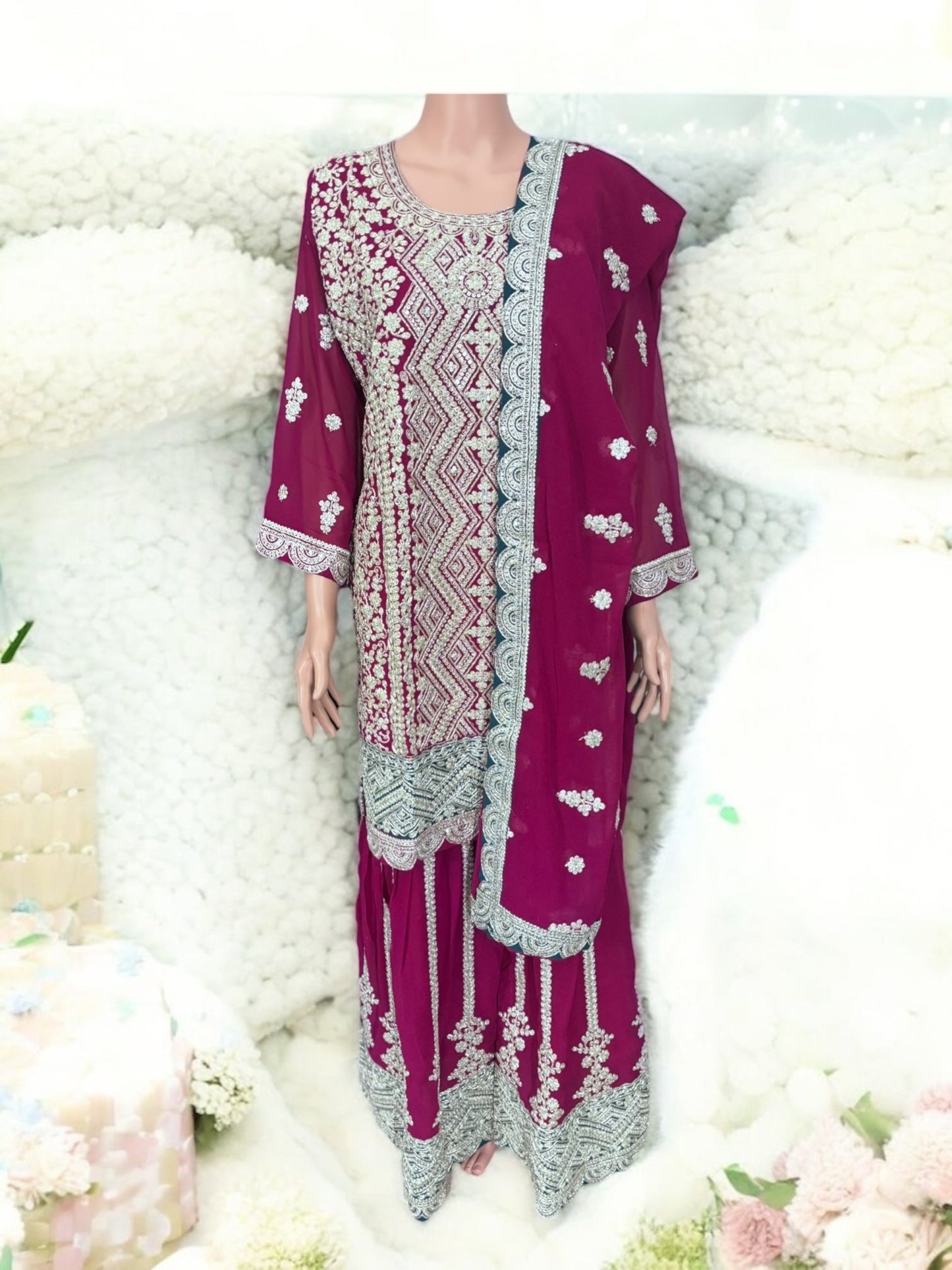 TRADITIONAL DESIGNER SHARARA GARARA SALWAR KAMEEZ SUIT - ETHNIC WEAR - 202