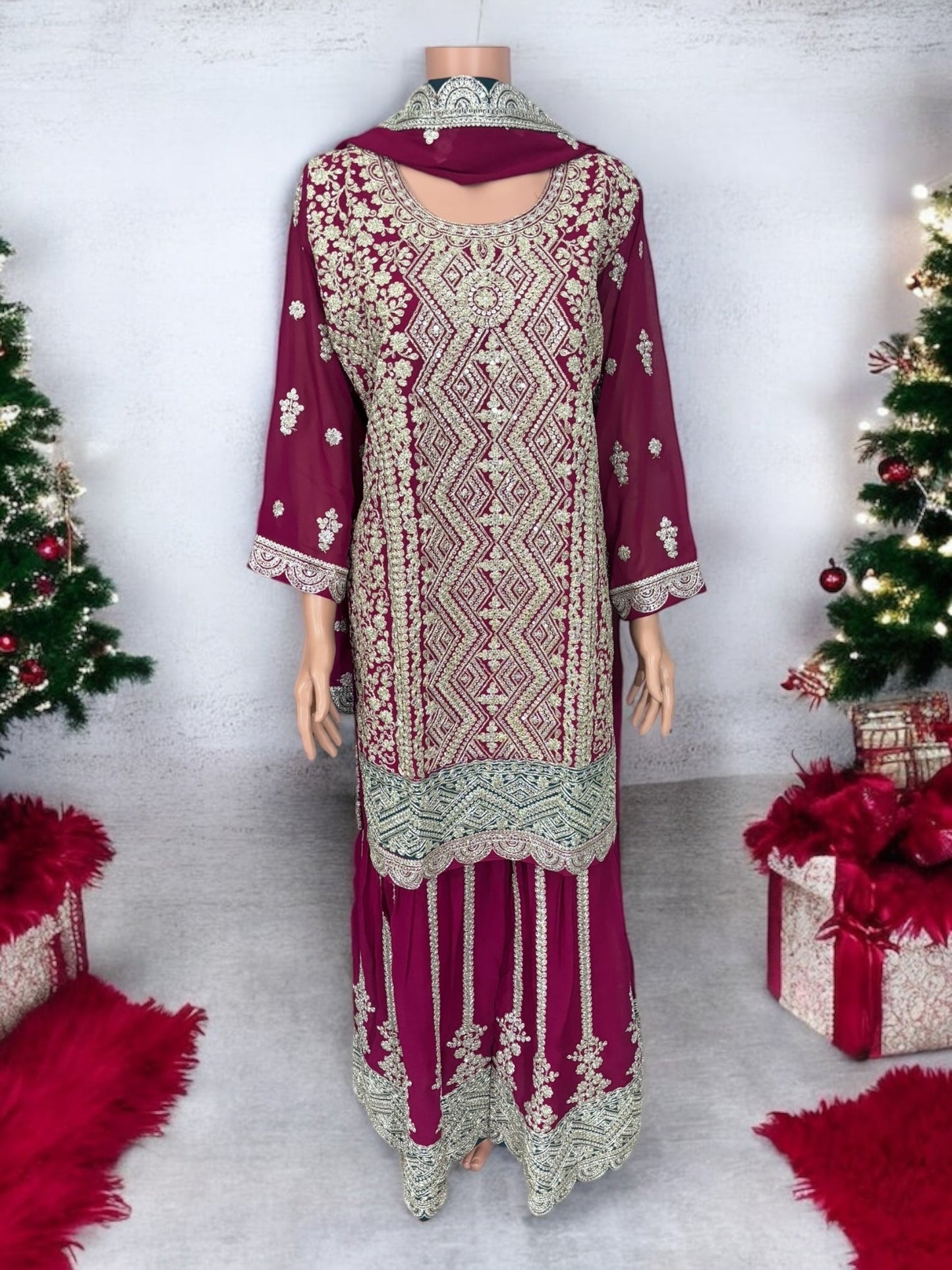 TRADITIONAL DESIGNER SHARARA GARARA SALWAR KAMEEZ SUIT - ETHNIC WEAR - 202