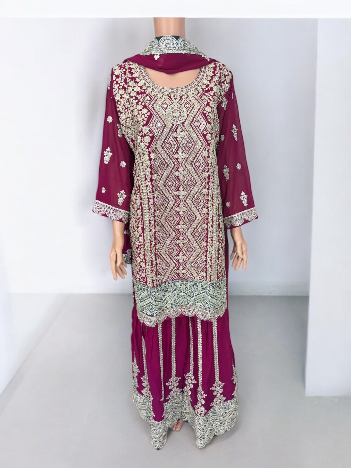 TRADITIONAL DESIGNER SHARARA GARARA SALWAR KAMEEZ SUIT - ETHNIC WEAR - 202