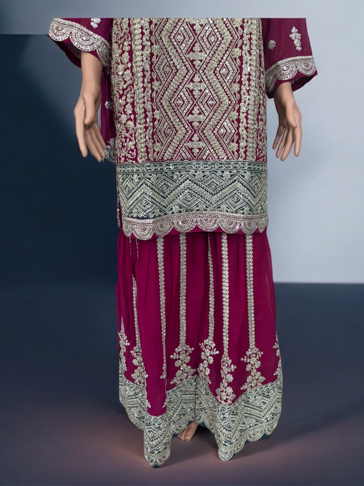 TRADITIONAL DESIGNER SHARARA GARARA SALWAR KAMEEZ SUIT - ETHNIC WEAR - 202