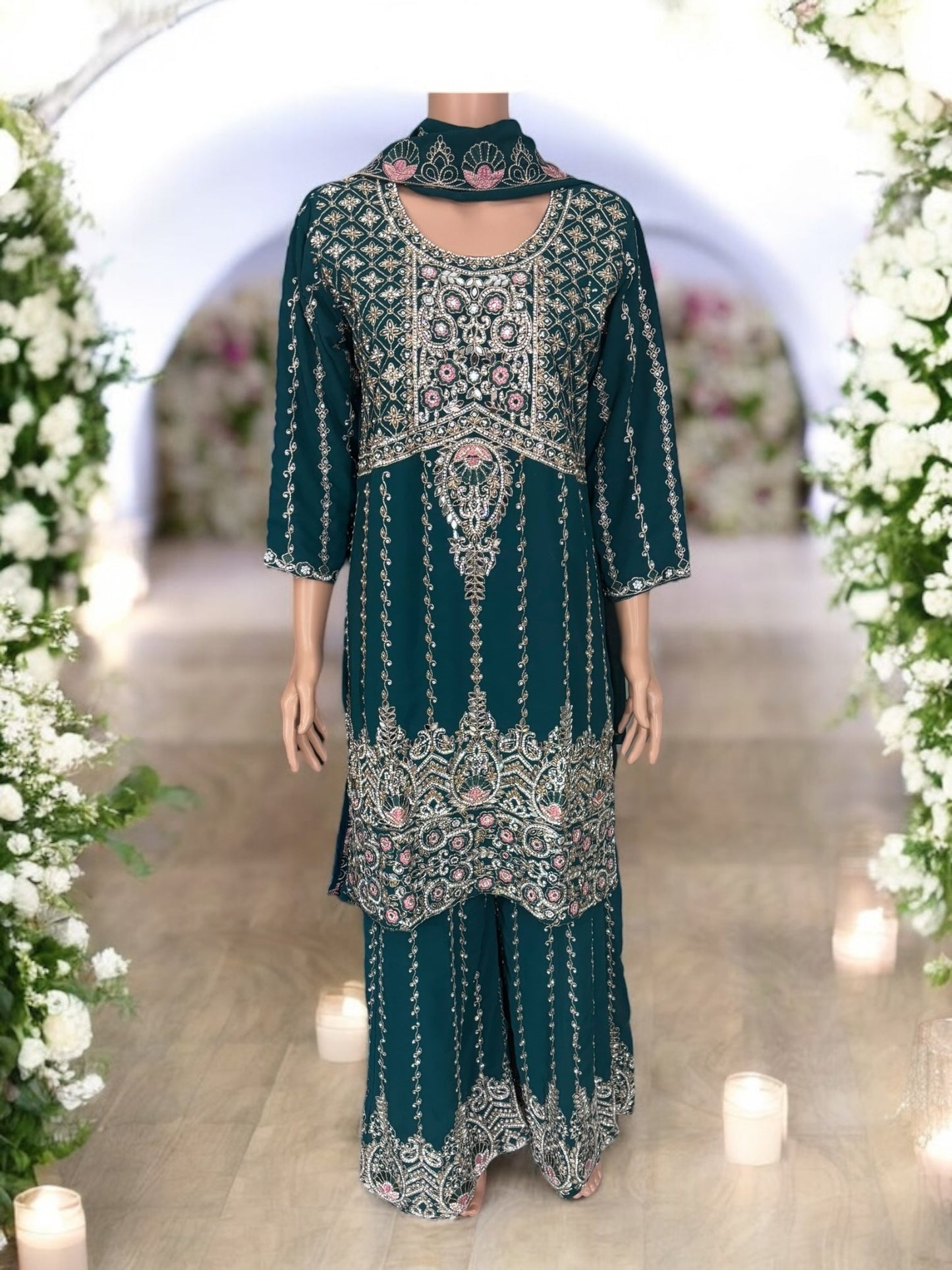 TRADITIONAL DESIGNER SHARARA SALWAR KAMEEZ SUIT - ETHNIC WEAR - 203