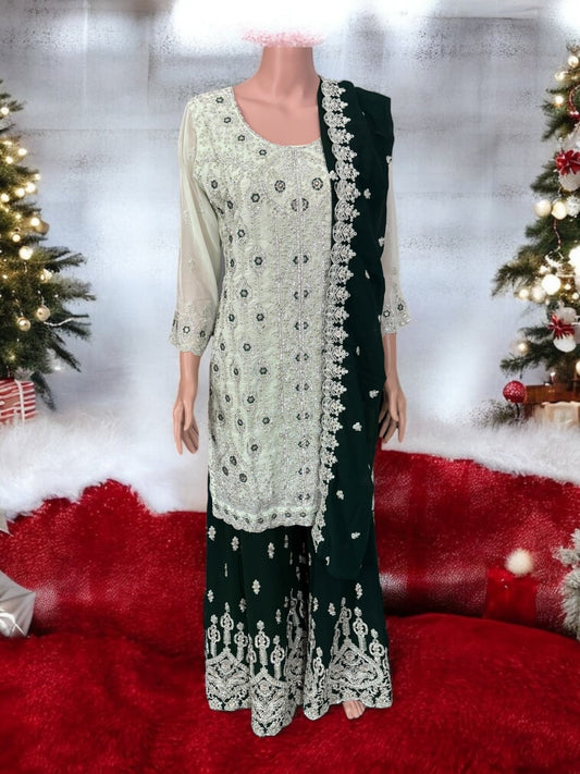 TRADITIONAL DESIGNER SHARARA SALWAR KAMEEZ SUIT - ETHNIC WEAR FOR WOMEN - 208