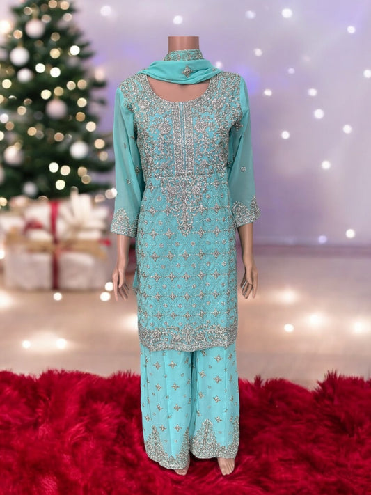 TRADITIONAL DESIGNER SHARARA SALWAR KAMEEZ SUIT - ETHNIC WEAR FOR WOMEN - 210
