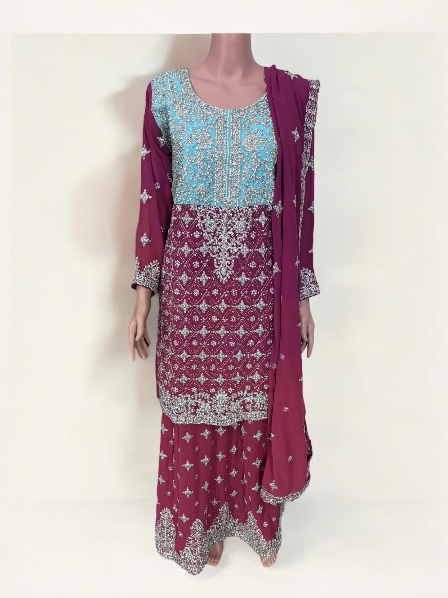 TRADITIONAL DESIGNER SHARARA SALWAR KAMEEZ SUIT IN LEHENGA STYLE - ETHNIC WEAR FOR WOMEN - 211