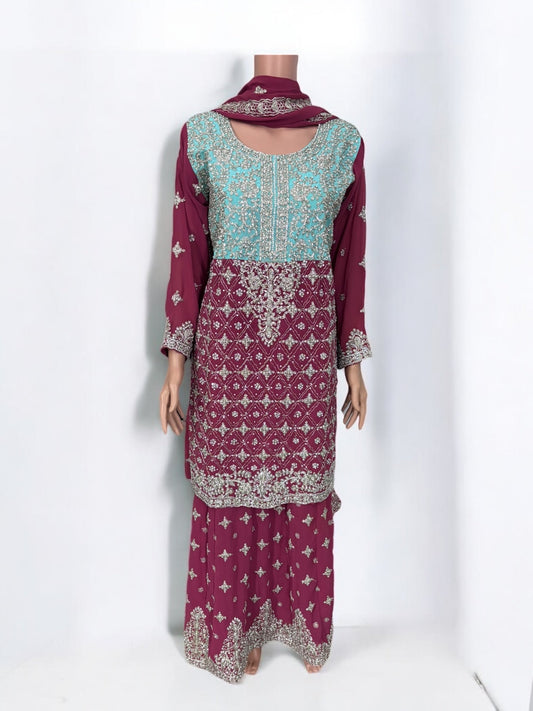 TRADITIONAL DESIGNER SHARARA SALWAR KAMEEZ SUIT IN LEHENGA STYLE - ETHNIC WEAR FOR WOMEN - 211