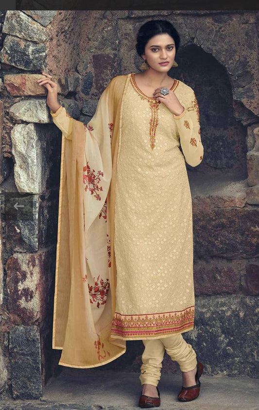 CREAM PATOLA TRADITIONAL FAUX GEORGETTE EMBROIDERED SALWAR KAMEEZ -A-ETHNIC WEAR FOR WOMEN