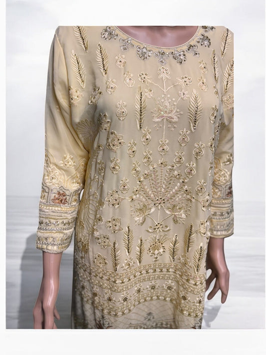 GOLDEN COLOR GEORGETTE EMBROIDERY WORK 2 PC SET- ETHNIC WEAR FOR WOMEN