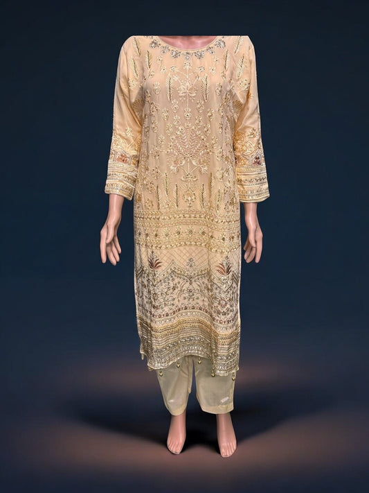 GOLDEN COLOR GEORGETTE EMBROIDERY WORK 2 PC SET- ETHNIC WEAR FOR WOMEN