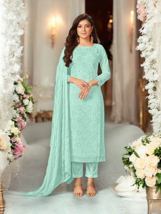 TRADITIONAL BLUE DESIGNER DRESS FOR EVERY OCCASION - 03-E-ETHNIC WEAR FOR WOMEN