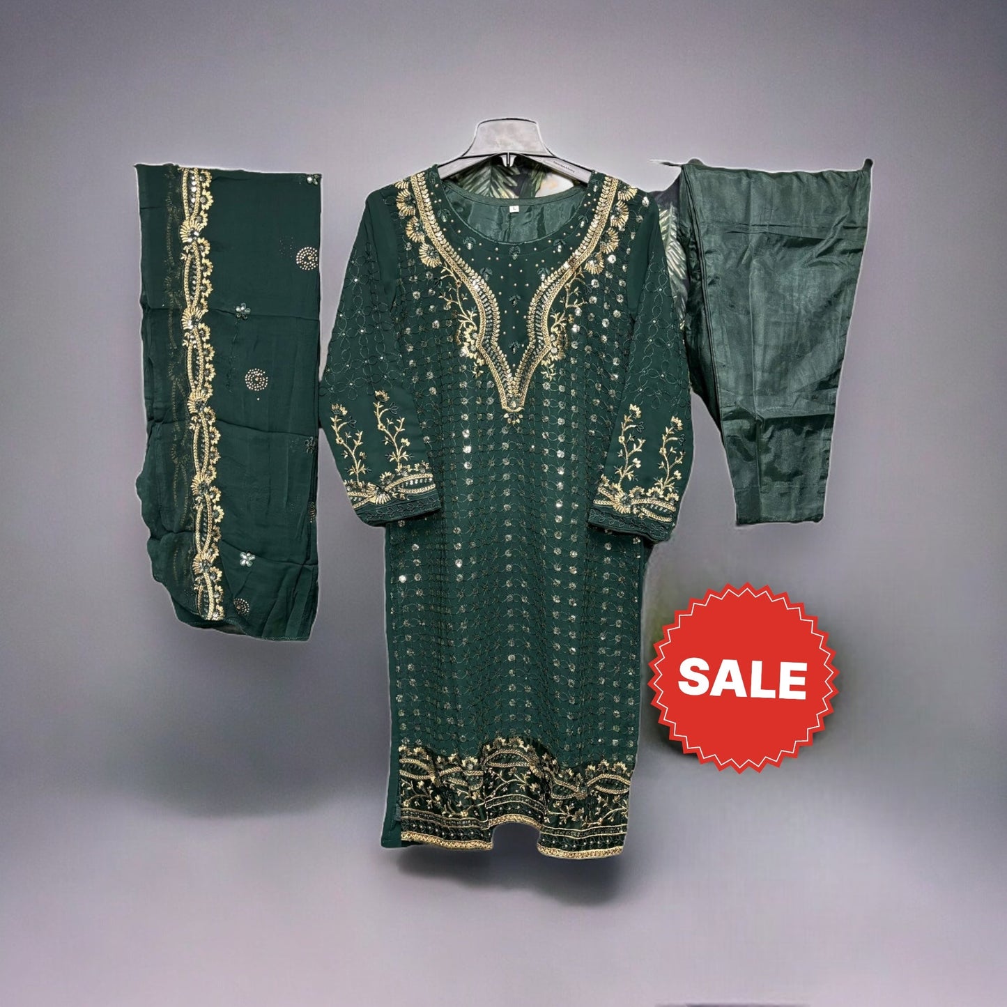 FAUX GEORGETTE TRADITIONAL WEAR SUIT WITH EMBROIDERY WORK- ETHNIC WEAR FOR WOMEN
