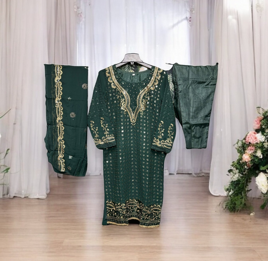 FAUX GEORGETTE TRADITIONAL WEAR SUIT WITH EMBROIDERY WORK- ETHNIC WEAR FOR WOMEN