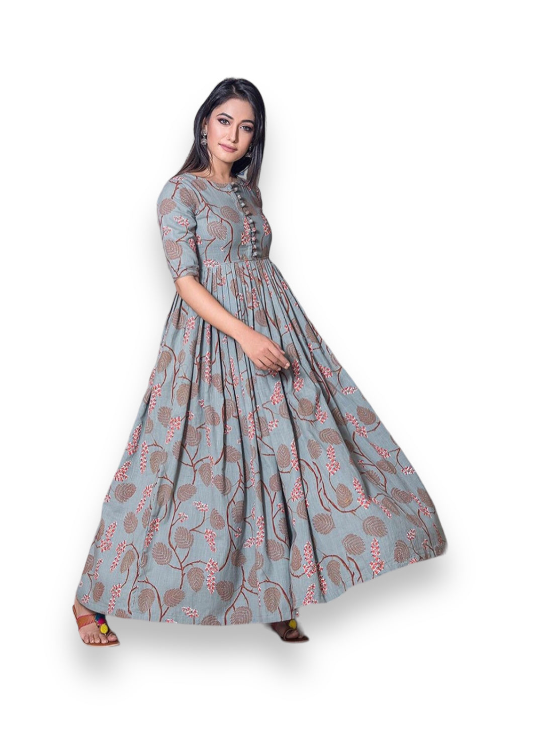 GREY: MUSLIN PRINTED WORK TRADITIONAL GOWN-ETHNIC WEAR FOR WOMEN-01