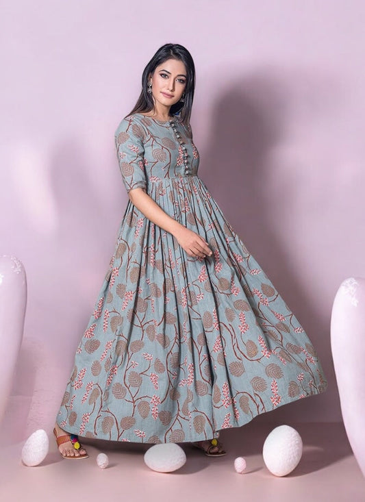 GREY: MUSLIN PRINTED WORK TRADITIONAL GOWN-ETHNIC WEAR FOR WOMEN-01