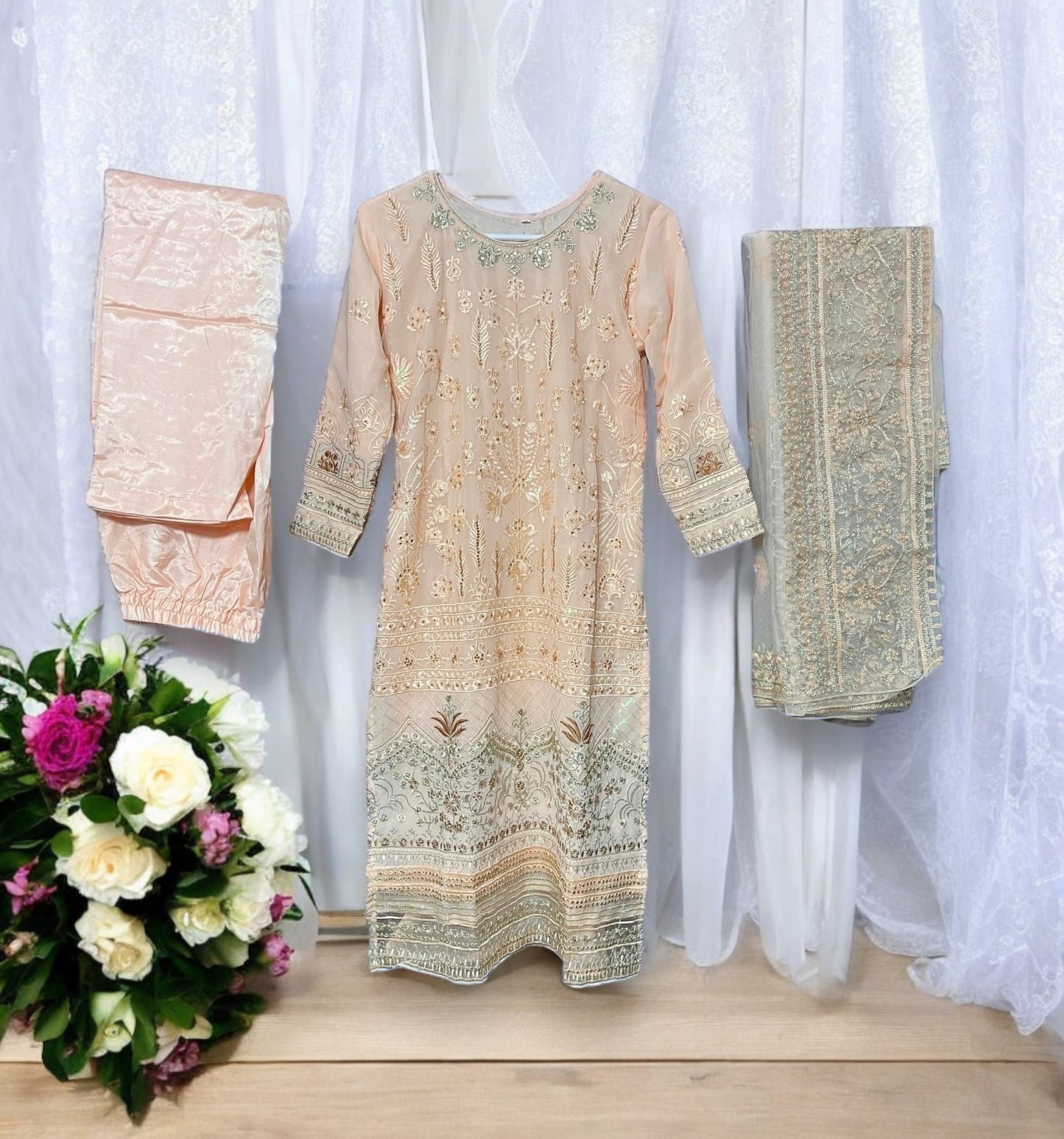 PEACH GEORGETTE SALWAR KAMEEZ WITH EMBROIDERY WORK- ETHNIC WEAR FOR WOMEN