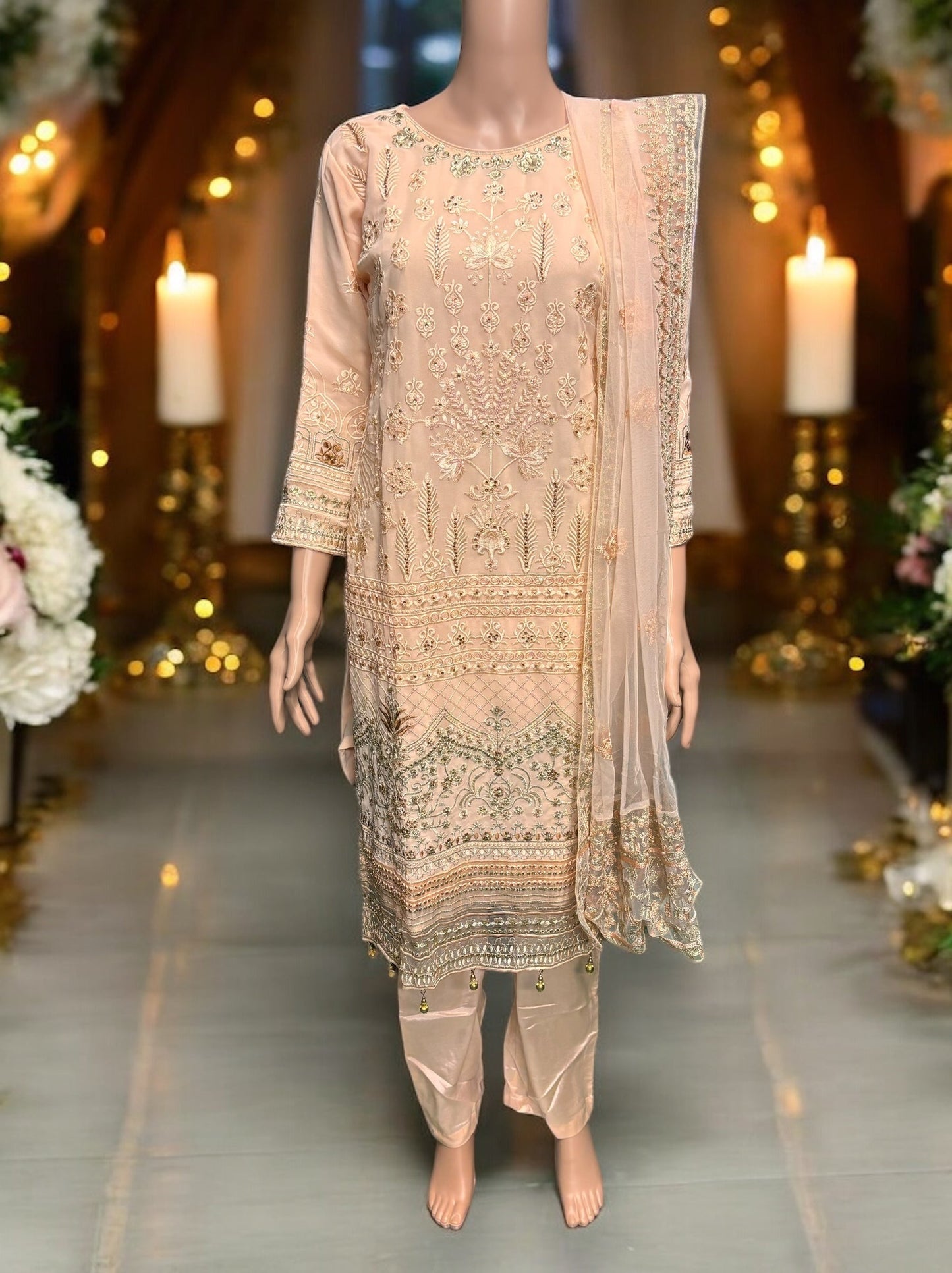 PEACH GEORGETTE SALWAR KAMEEZ WITH EMBROIDERY WORK- ETHNIC WEAR FOR WOMEN