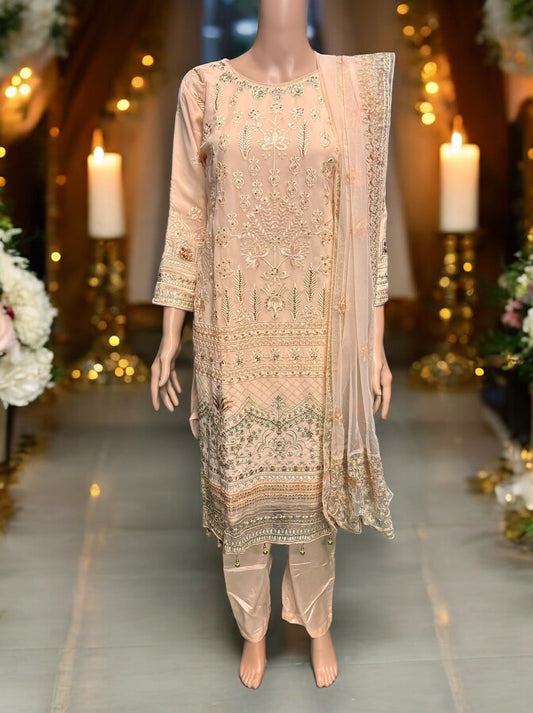 PEACH GEORGETTE SALWAR KAMEEZ WITH EMBROIDERY WORK- ETHNIC WEAR FOR WOMEN