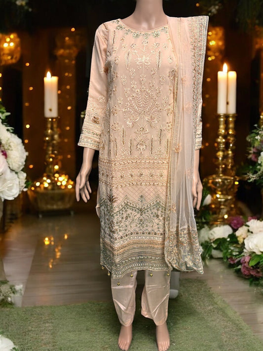 PEACH GEORGETTE SALWAR KAMEEZ WITH EMBROIDERY WORK- ETHNIC WEAR FOR WOMEN