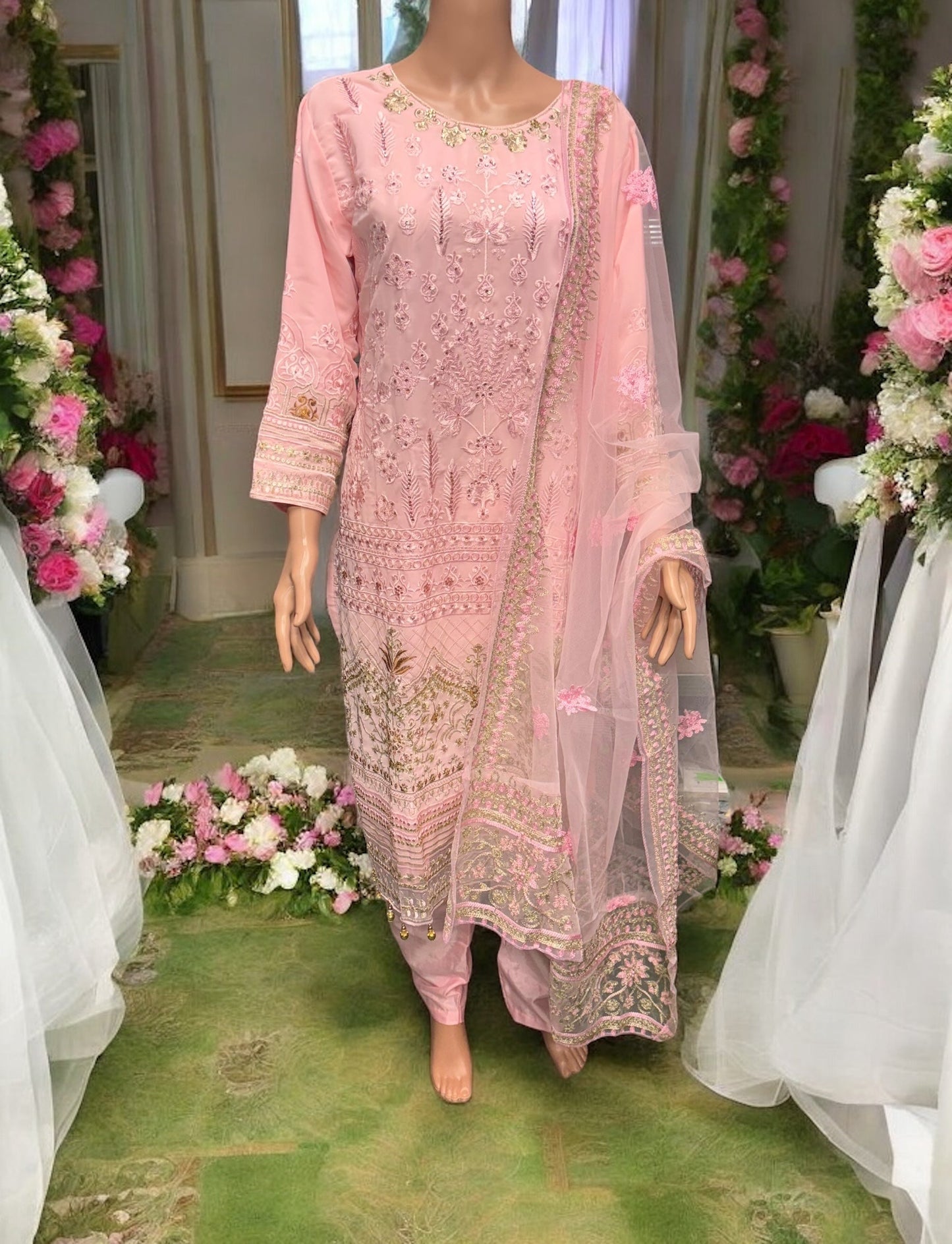 PINK GEORGETTE SALWAR KAMEEZ WITH EMBROIDERY WORK- ETHNIC WEAR FOR WOMEN