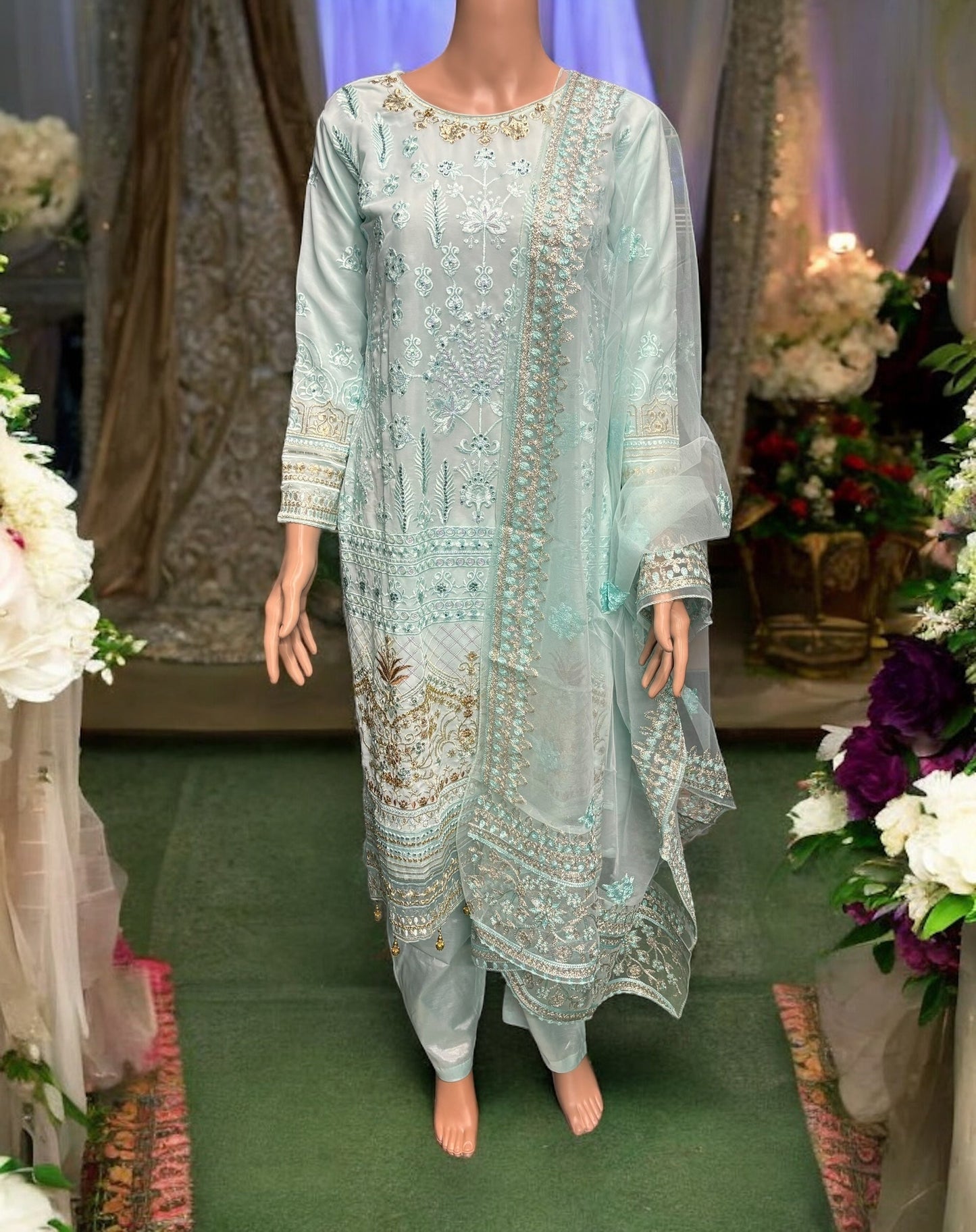SKY BLUE GEORGETTE SALWAR KAMEEZ WITH EMBROIDERY WORK- ETHNIC WEAR FOR WOMEN