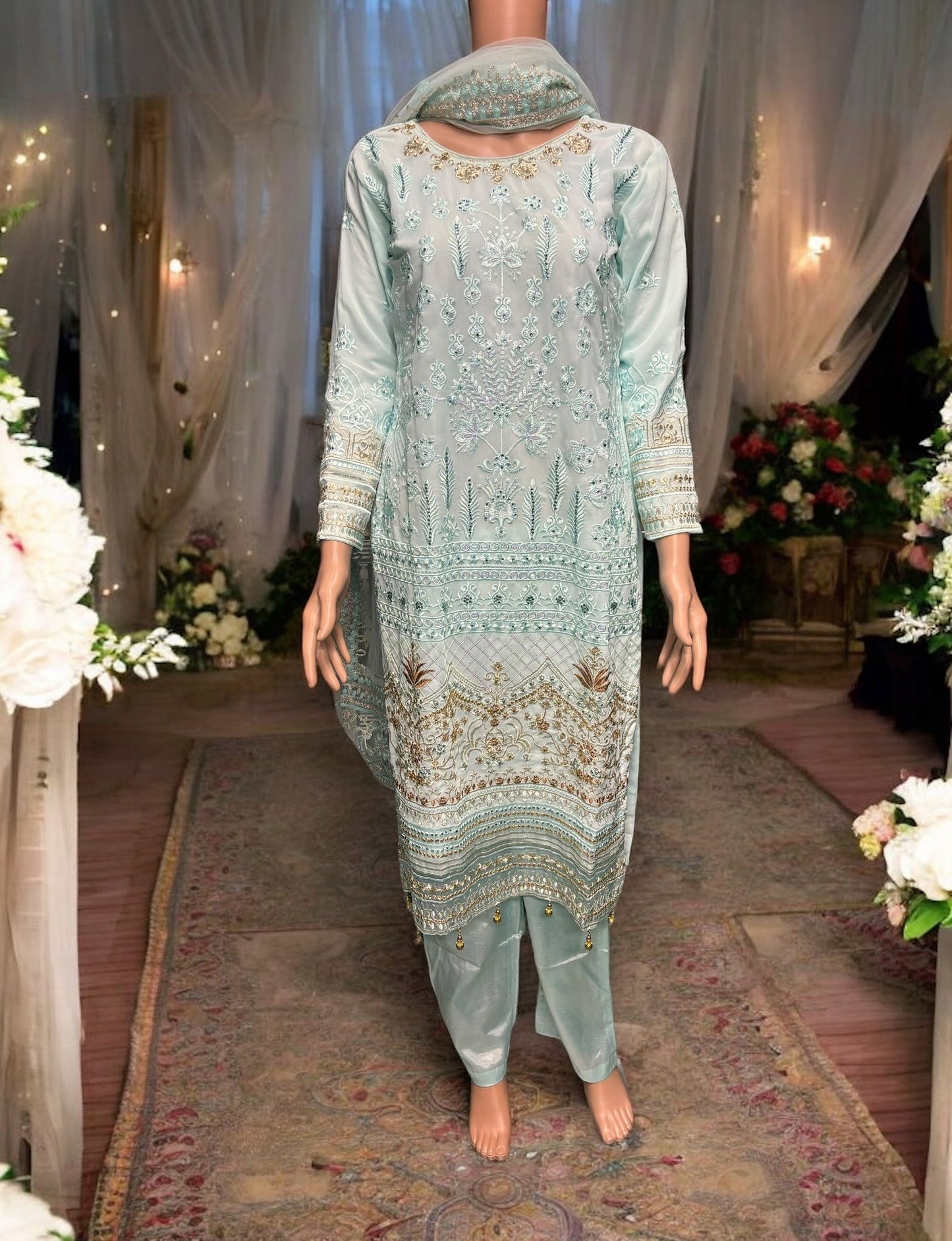 SKY BLUE GEORGETTE SALWAR KAMEEZ WITH EMBROIDERY WORK- ETHNIC WEAR FOR WOMEN