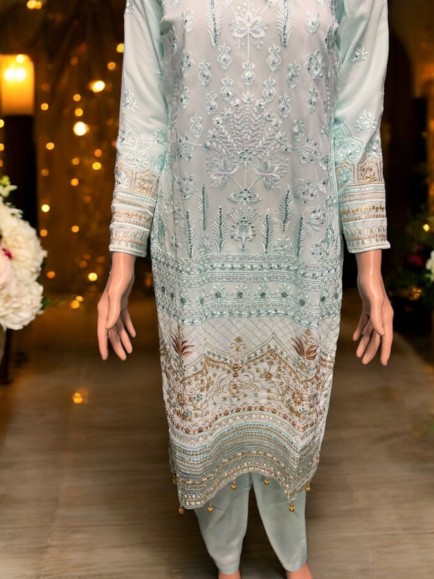 SKY BLUE GEORGETTE SALWAR KAMEEZ WITH EMBROIDERY WORK- ETHNIC WEAR FOR WOMEN