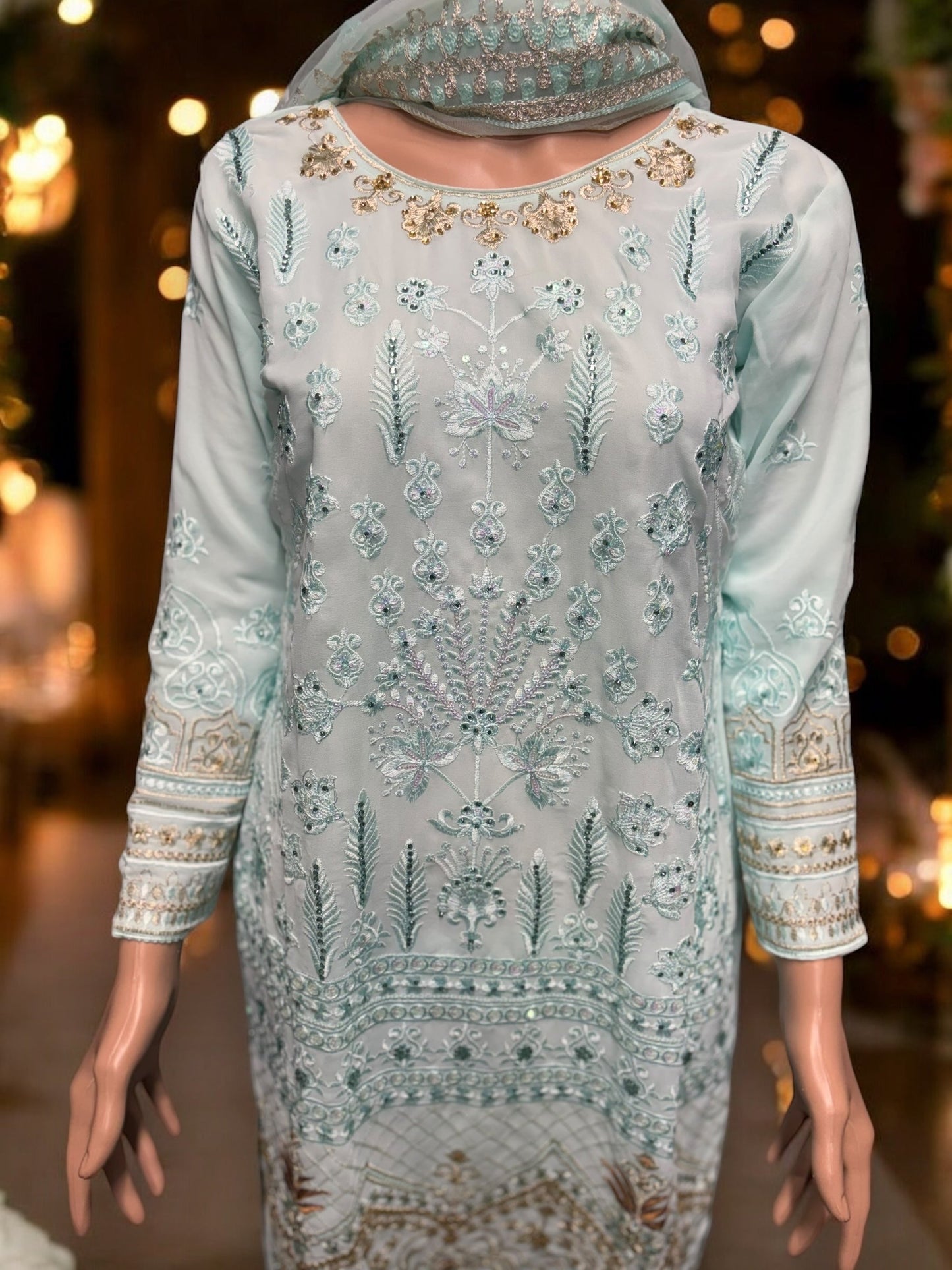 SKY BLUE GEORGETTE SALWAR KAMEEZ WITH EMBROIDERY WORK- ETHNIC WEAR FOR WOMEN