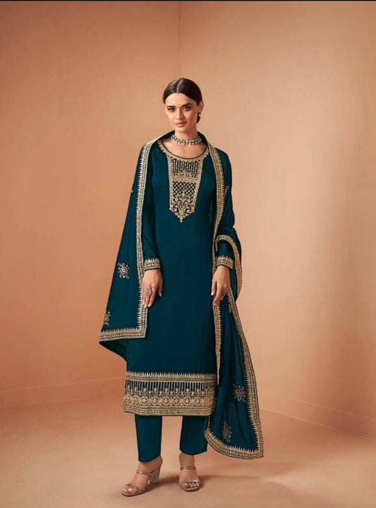 TRADITIONAL BLOOMING SILK GEORGETTE SALWAR KAMEEZ - 14243-ETHNIC WEAR FOR WOMEN