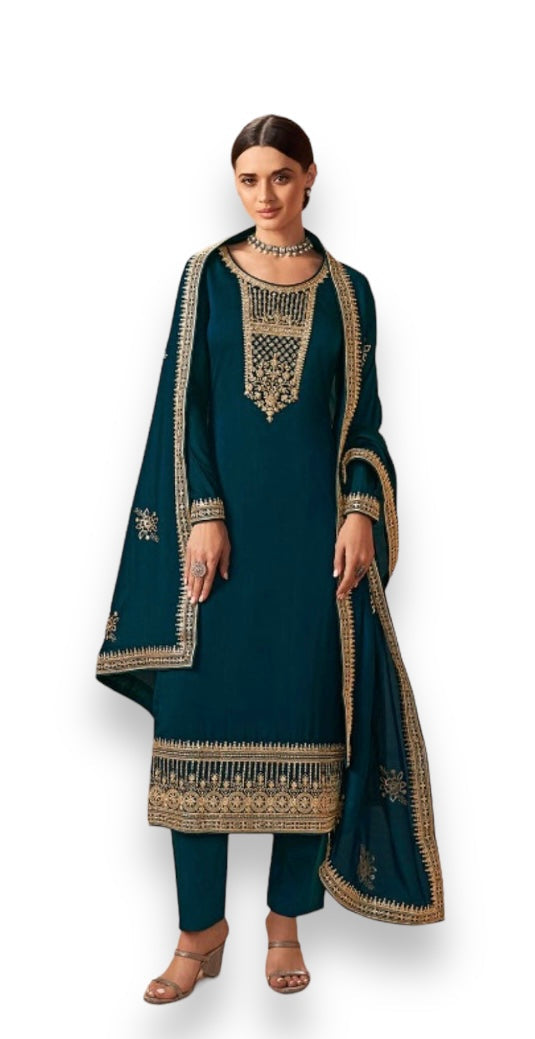 TRADITIONAL BLOOMING SILK GEORGETTE SALWAR KAMEEZ - 14243-ETHNIC WEAR FOR WOMEN
