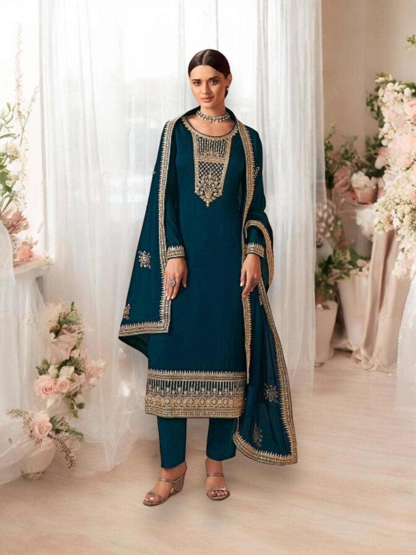TRADITIONAL BLOOMING SILK GEORGETTE SALWAR KAMEEZ - 14243-ETHNIC WEAR FOR WOMEN