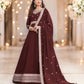 TRADITIONAL BROWN COLOR FAUX GEORGETTE GOWN WITH HEAVY WORK-ETHNIC WEAR FOR WOMEN