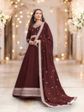 TRADITIONAL BROWN COLOR FAUX GEORGETTE GOWN WITH HEAVY WORK-ETHNIC WEAR FOR WOMEN