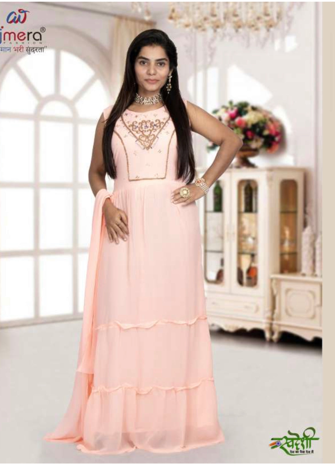 TRADITIONAL GEORGETTE STONE WORK LONG GOWN - ELEGANT AND AFFORDABLE -01-ETHNIC WEAR FOR WOMEN