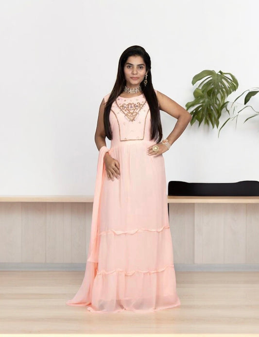 TRADITIONAL GEORGETTE STONE WORK LONG GOWN - ELEGANT AND AFFORDABLE -01-ETHNIC WEAR FOR WOMEN