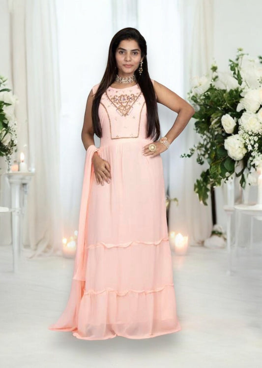 TRADITIONAL GEORGETTE STONE WORK LONG GOWN - ELEGANT AND AFFORDABLE -01-ETHNIC WEAR FOR WOMEN