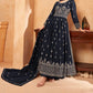 TRADITIONAL NAVY BLUE NAYRA CUT FAUX GEORGETTE WEDDING WEAR SALWAR SUIT-ETHNIC WEAR FOR WOMEN