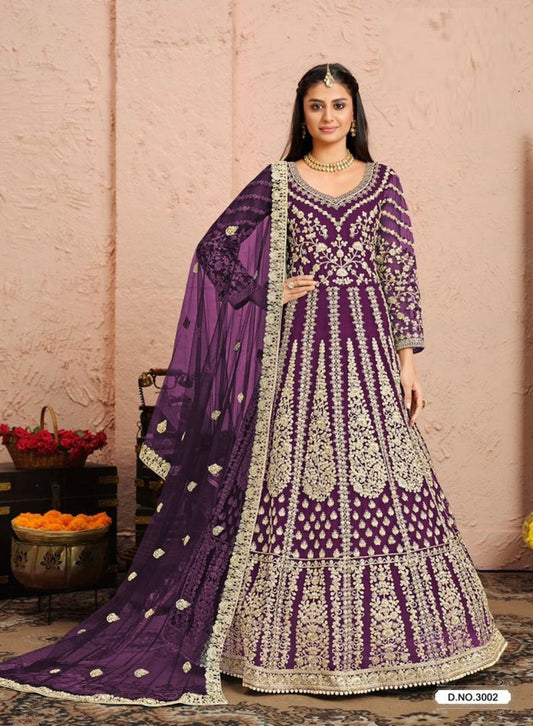 TRADITIONAL ROYAL PURPLE: DESIGNER EMBROIDERY SUIT  - 3002-ETHNIC WEAR FOR WOMEN