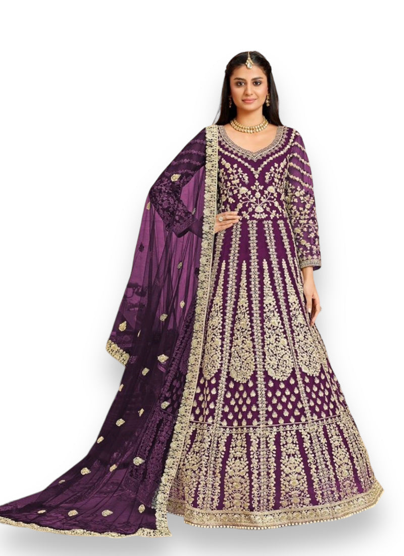 TRADITIONAL ROYAL PURPLE: DESIGNER EMBROIDERY SUIT  - 3002-ETHNIC WEAR FOR WOMEN