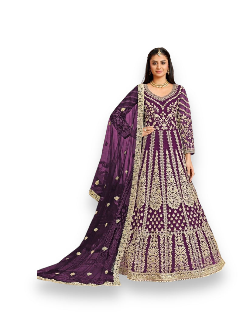 TRADITIONAL ROYAL PURPLE: DESIGNER EMBROIDERY SUIT  - 3002-ETHNIC WEAR FOR WOMEN