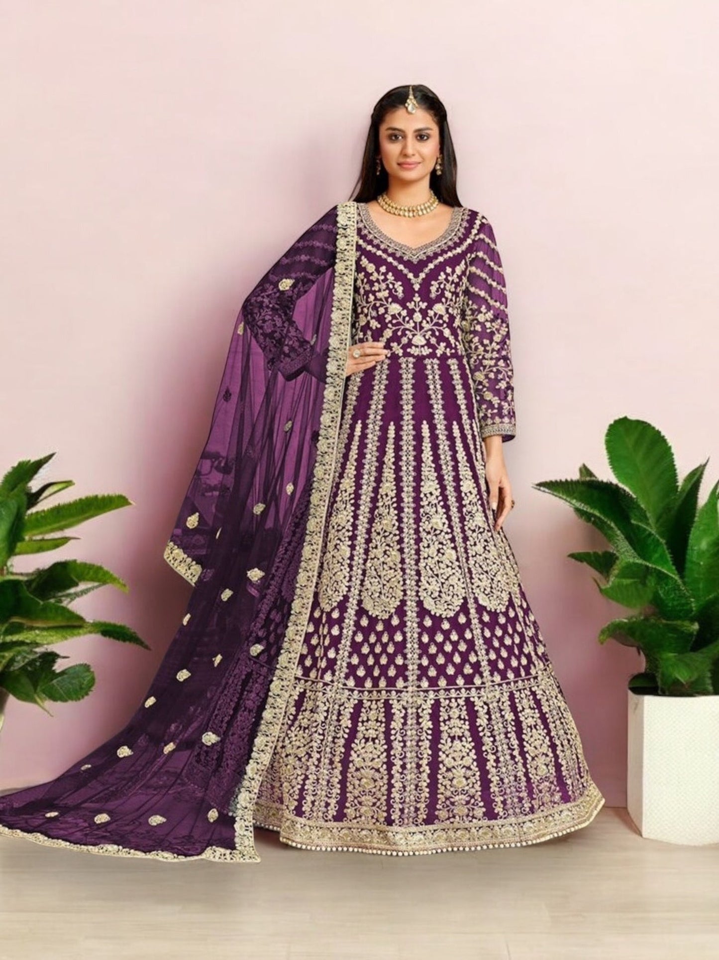 TRADITIONAL ROYAL PURPLE: DESIGNER EMBROIDERY SUIT  - 3002-ETHNIC WEAR FOR WOMEN