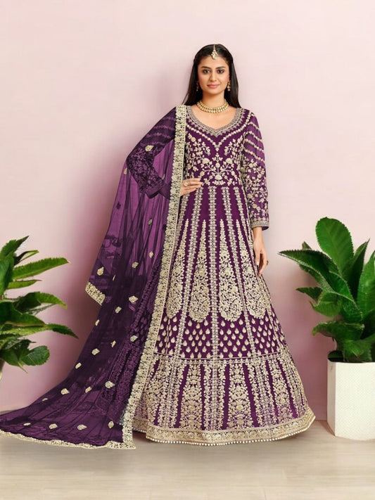 TRADITIONAL ROYAL PURPLE: DESIGNER EMBROIDERY SUIT  - 3002-ETHNIC WEAR FOR WOMEN